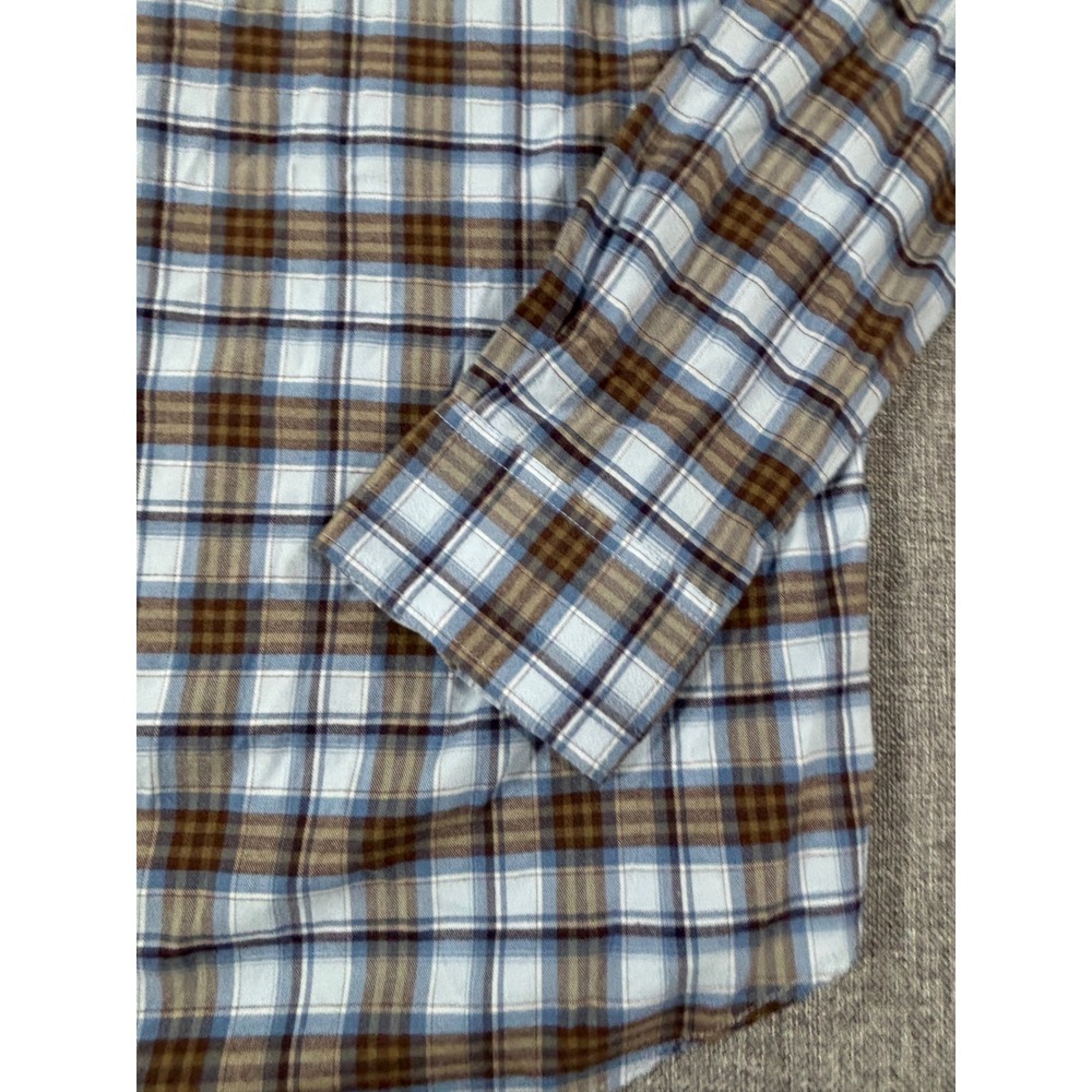 Savannah Shirt Plaid Button Down Long Sleeve Blue Brown Tencel Stretch Women's L - Picture 11 of 11